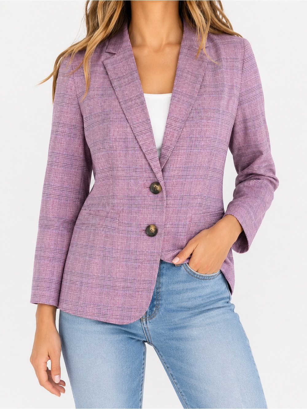NWT Ann Taylor Greenwich Plaid Blazer Purple Multi Size 0 Petite